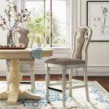 Kelly Clarkson Home Tiphaine Queen Anne Back Side Chair in Antique White Finish Wood/Upholstered/Fabric in Brown/White | Wayfair