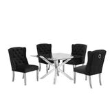 Orren Ellis Moncton 5 Piece Dining Set Wood/Glass/Metal/Upholstered Chairs in Brown/Gray, Size 30.0 H in | Wayfair 7757C01697BD43CBB2DEA684488EAC97