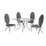 Orren Ellis Fredericton 5 Piece Dining Set Glass/Metal/Upholstered Chairs in Gray | Wayfair 692FE8C60BCA46768F477DD44BD9B054