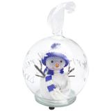 Gerson 08030B - 4" SNOWMAN W/KNIT HAT GLASS BALL LED GLOBE/ORNAMENT BLUE Christmas Glass Globes