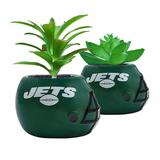New York Jets 2-Piece Ceramic Helmet with Faux Succulent Set