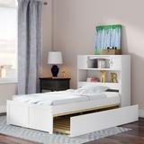Harriet Bee Quitaque Platform Bed w/ Trundle & Bookcase Wood/Solid Wood in White, Size 47.25 H x 43.4 W in | Wayfair
