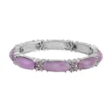 1928 Silver-Tone Light Amethyst Purple Crystal Purple Faceted Stretch Bracelet, Women's