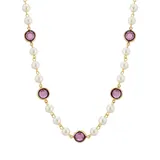 1928 Gold Tone Simulated Pearl & Crystal Strandage Necklace, Women's, Purple