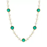 1928 Gold Tone Simulated Pearl & Crystal Strandage Necklace, Women's, Green