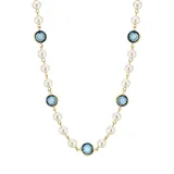 1928 Gold Tone Simulated Pearl & Crystal Strandage Necklace, Women's, Blue
