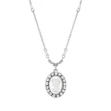 1928 Silver Tone Simulated Crystal Simulated Pearl Cameo Pendant Necklace, Women's, White