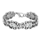 1928 Silver Tone Simulated Crystal Filigree Bracelet, Women's