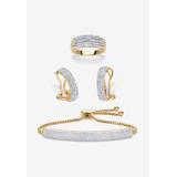 Plus Size Women's 18K Gold-Plated Diamond Accent Demi Hoop Earrings, Ring and Adjustable Bolo Bracelet Set 9" by PalmBeach Jewelry in Gold (Size 8)