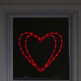 Northlight Seasonal 17" Pre-Lit Scarlet Red Double Heart Valentine's Day Window Silhouette Decoration Glass in Red/White | Wayfair