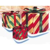 Northlight Seasonal Set of 3 Red & Green Striped Gift Boxes Outdoor Christmas Decorations 8" g Metal in Green/Red, Size 8.0 H x 8.0 W x 8.0 D in