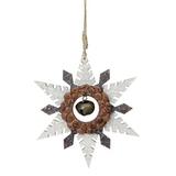 Northlight Seasonal 6" Brown Wooden Snowflake Christmas Ornament w/ a Country Rustic Bell Wood in Brown/White, Size 6.0 H x 5.25 W x 0.125 D in