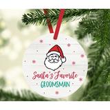 The Holiday Aisle® Santa's Favorite Wedding Groomsman Round Ball Ornament Metal in Green/Red, Size 3.5 H x 3.5 W x 3.5 D in | Wayfair