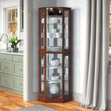 Andover Mills™ Schmidt Wood/Glass Lighted Corner Curio Cabinet Wood/Glass in Brown, Size 72.0 H x 26.0 W x 19.5 D in | Wayfair