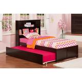 Harriet Bee Quitaque Platform Bed w/ Trundle & Bookcase Wood/Solid Wood in Brown, Size 47.25 H x 43.4 W in | Wayfair