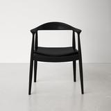AllModern Kenny Solid Wood Arm Chair Wood/Upholstered/Genuine Leather in Black, Size 30.0 H x 23.75 W x 20.0 D in | Wayfair