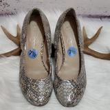 Jessica Simpson Shoes | Jessica Simpson Angelique Snakeskin Print Flat | Color: Silver/Tan | Size: 7.5