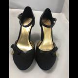 Coach Shoes | Coach Q380 Mareena Black Platform Wedges Sz 7.5 B | Color: Black/Gold | Size: 7.5
