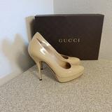 Gucci Shoes | Gucci Beige Patent Leather Platform Pump | Color: Cream | Size: 37