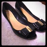Kate Spade Shoes | Kate Spade Theresa Flat Patent Leather Small Wedge | Color: Black/Gold | Size: 8.5