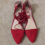 Jessica Simpson Shoes | Guc Jessica Simpson Red Suede Lace Up Flats. Sz 8 | Color: Red | Size: 8