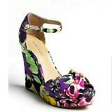 Nine West Shoes | Nine West Floral Let It Go Fabric Platform Wedges | Color: Green/Purple | Size: 7.5