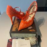 Gucci Shoes | Hp Gucci Virginia Lace Orange Mary Jane Pump | Color: Orange | Size: 41eu