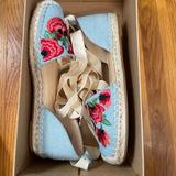 Jessica Simpson Shoes | Floral Lace Up Denim Espadrilles Sandals Flats | Color: Blue/Red | Size: 6