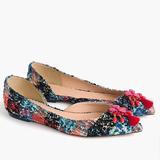 J. Crew Shoes | J. Crew Audrey Pointed Toe Embellished Tweed Flats | Color: Blue/Red | Size: 6