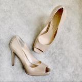 Jessica Simpson Shoes | Jessica Simpson Nude Patent Leather Peep Toe Heels | Color: Cream/Tan | Size: 8.5