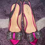 Kate Spade Shoes | Kate Spade Charm Glitter Open Toe Bow Sandals | Color: Pink/Silver | Size: 6