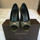 Gucci Shoes | Gucci Military Green Heels | Color: Green/Silver | Size: 37.5