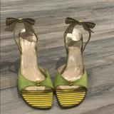 Kate Spade Shoes | Polka Dot & Striped Slingback Heels By Kate Spade | Color: Green/Yellow | Size: 7.5