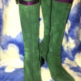 Gucci Shoes | Gg Deadstock Gucci Green Suede Purple Ribbon W Horse-Bit Boots | Color: Green/Purple | Size: 38eu