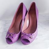 Gucci Shoes | Gucci Monogram Peep Toe Pumps Purple 34 | Color: Purple | Size: 5
