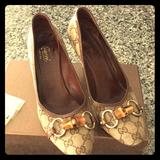 Gucci Shoes | Gucci Fabric High Heels | Color: Brown/Tan | Size: 9