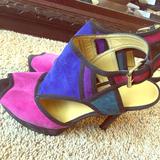 Nine West Shoes | Colorful Nine West Heeled Sandal Sz 10 | Color: Pink/Purple | Size: 10