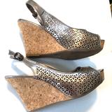 Nine West Shoes | Metallic Nine West Wedge Peep Toe Back Strap 8.5 | Color: Red | Size: 8.5