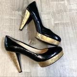 Michael Kors Shoes | Michael Kors Black Platform Pump Gold Foil Heel | Color: Black/Gold | Size: 7.5