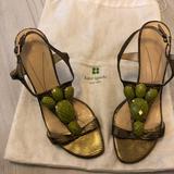 Kate Spade Shoes | Kate Spade Gold Sandals With Green Stones. | Color: Gold/Green | Size: 7.5