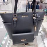Michael Kors Bags | Mk Charlotte Lg Zip Tote & Trifold Wallet Black | Color: Black/Gold | Size: Os
