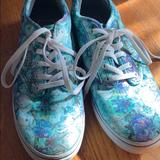Vans Shoes | Flower Vans | Color: Blue/Green | Size: 6 In Womens, 3 In Youth