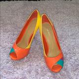 Nine West Shoes | Multi- Colored Open Toe Heels | Color: Orange/Yellow | Size: 6