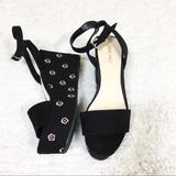 Nine West Shoes | Nine West Keely Floral Velvet Platform Sandals | Color: Black | Size: 9