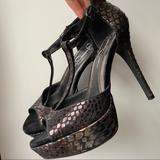 Jessica Simpson Shoes | Jessica Simpson Snakeskin Strappy Stilettos Sz6.5 | Color: Black/Gold | Size: 6.5