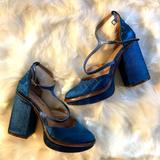 Free People Shoes | Free People Wythe Platform Blue Metallic Heels | Color: Blue | Size: 9