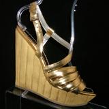 Jessica Simpson Shoes | Jessica Simpson Gold Metallic Strappy Heels 8m | Color: Gold | Size: 8