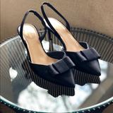 Kate Spade Shoes | Hp! Kate Spade Black Satin Bow Kitten Heels | Color: Black | Size: 8
