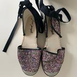 Free People Shoes | Free People Glitter Tie-Up Paradise Espadrilles | Color: Black/Tan | Size: 37
