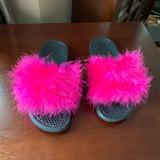 Nike Shoes | Fur Pink Nike Slides | Color: Black/Pink | Size: 8